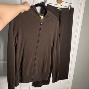 Y2K Juicy Couture Cashmere track suit hoodie and wide leg pants brown L
